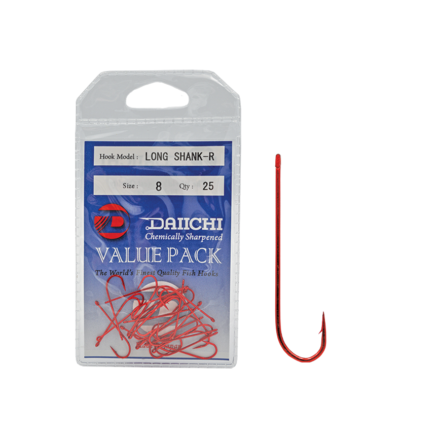 Daiichi  Red Long Shank Hooks - Value Pack
